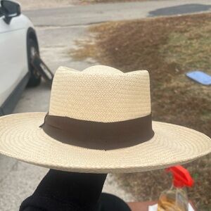 Stylish Cream Hat with Brown Band